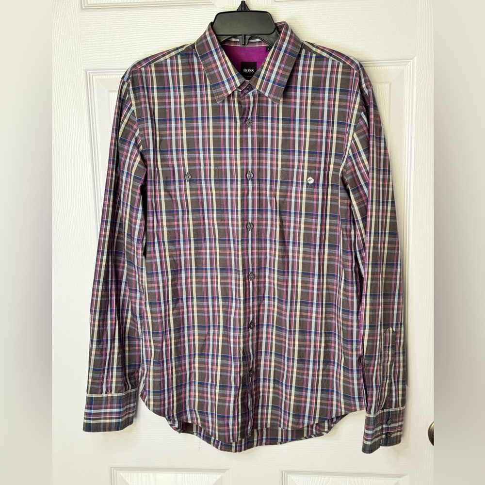 HUGO BOSS Mens Modern Essentials Casual Formal Shirt Slim Fit Size L